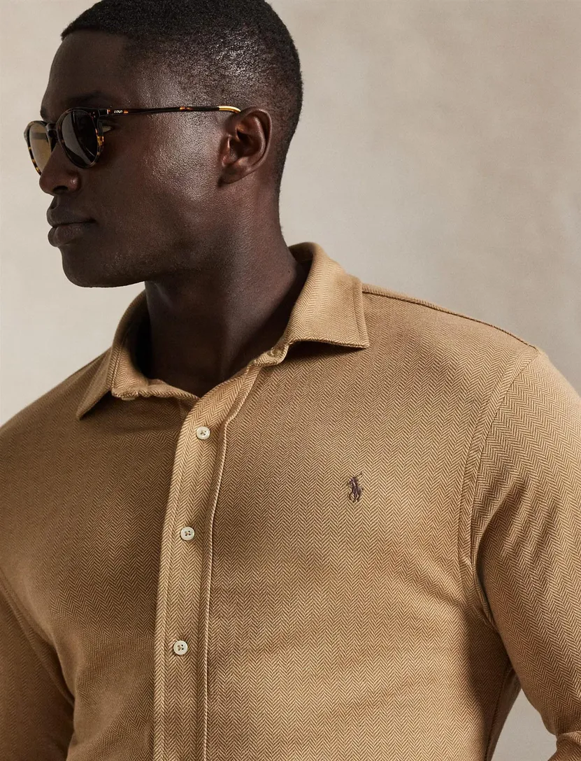 Polo Ralph Lauren big en tall overhemd bruin katoen wijde fit