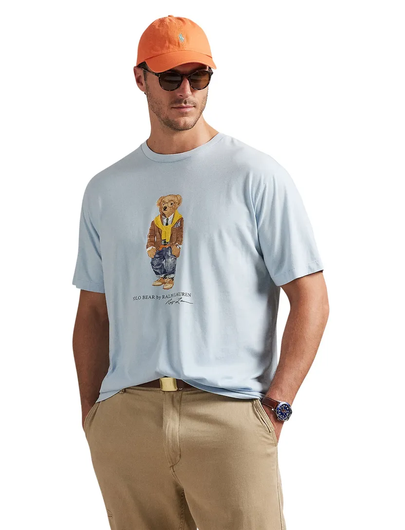 Bear print lichtblauw t-shirt Polo Ralph Lauren wijde fit Big&Tall