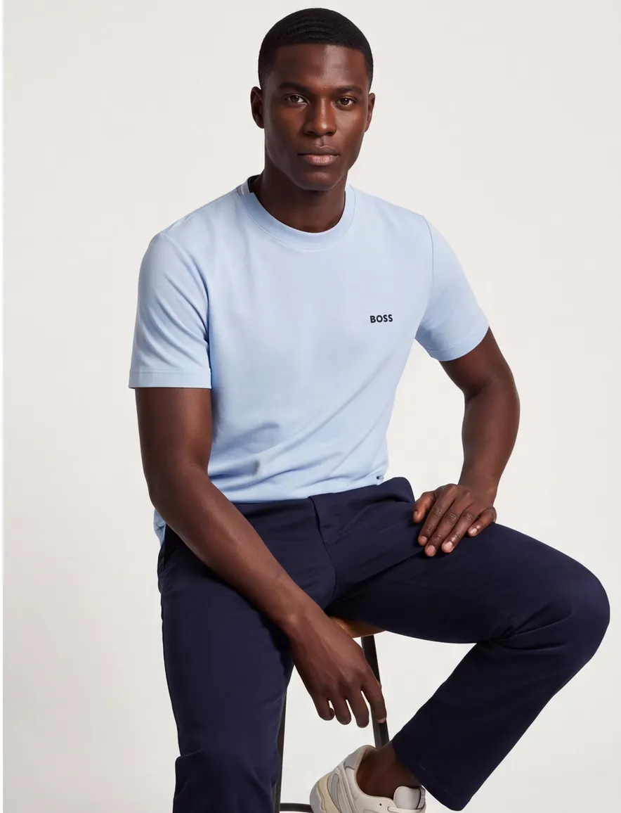 BOSS Green T-shirt ronde hals lichtblauw