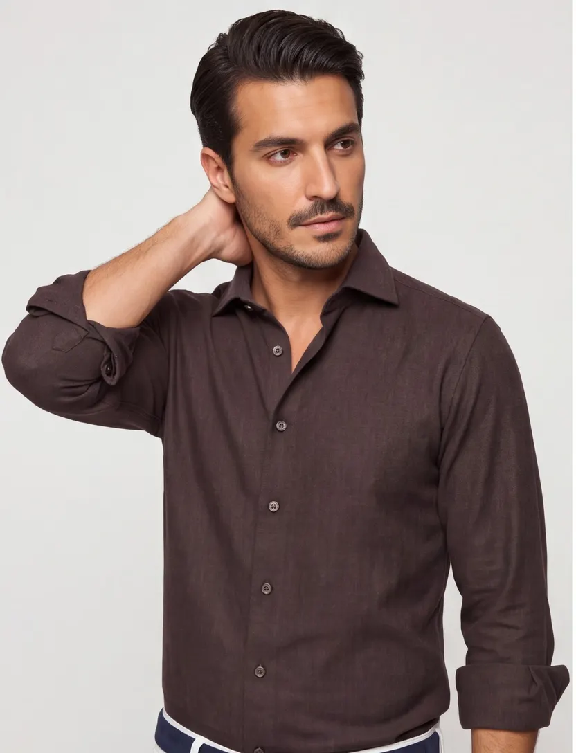 Ledub overhemd modern fit bruin