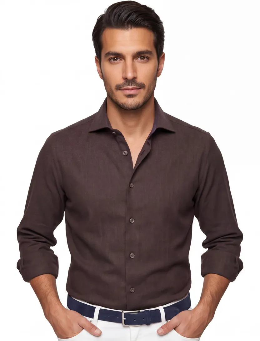 Ledub overhemd modern fit bruin