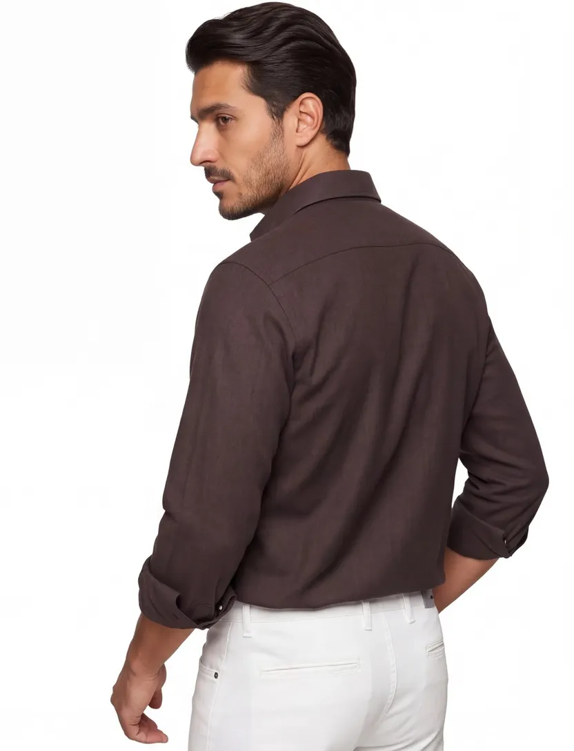 Ledub overhemd modern fit bruin