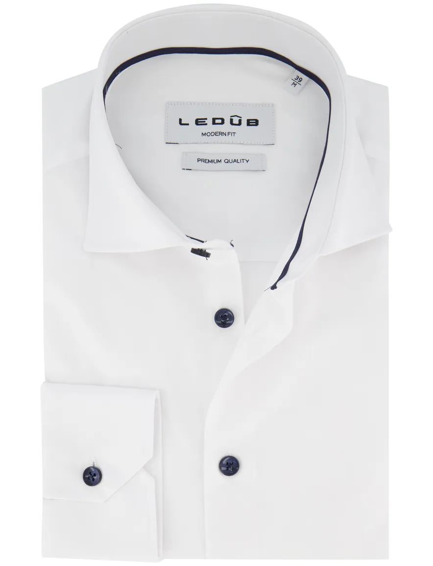 Ledub overhemd modern fit wit katoen