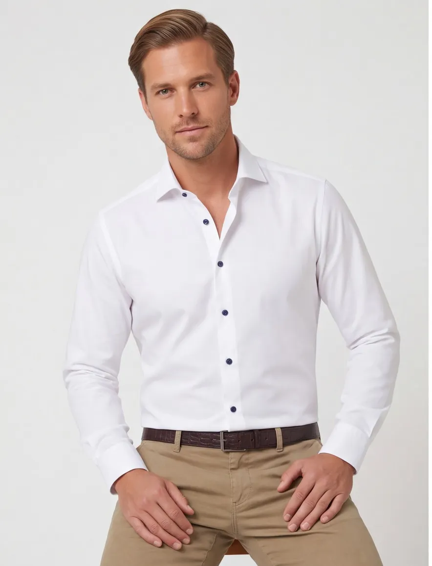 Ledub overhemd modern fit wit katoen