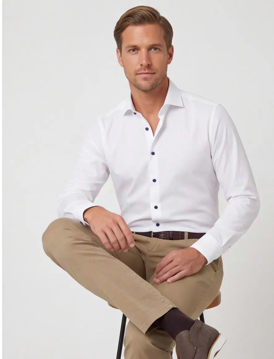 Ledub overhemd modern fit wit katoen