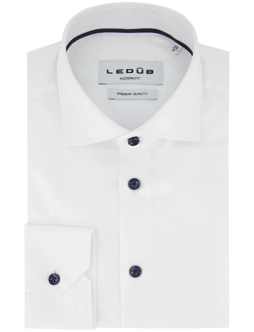 Ledub overhemd modern fit wit effen