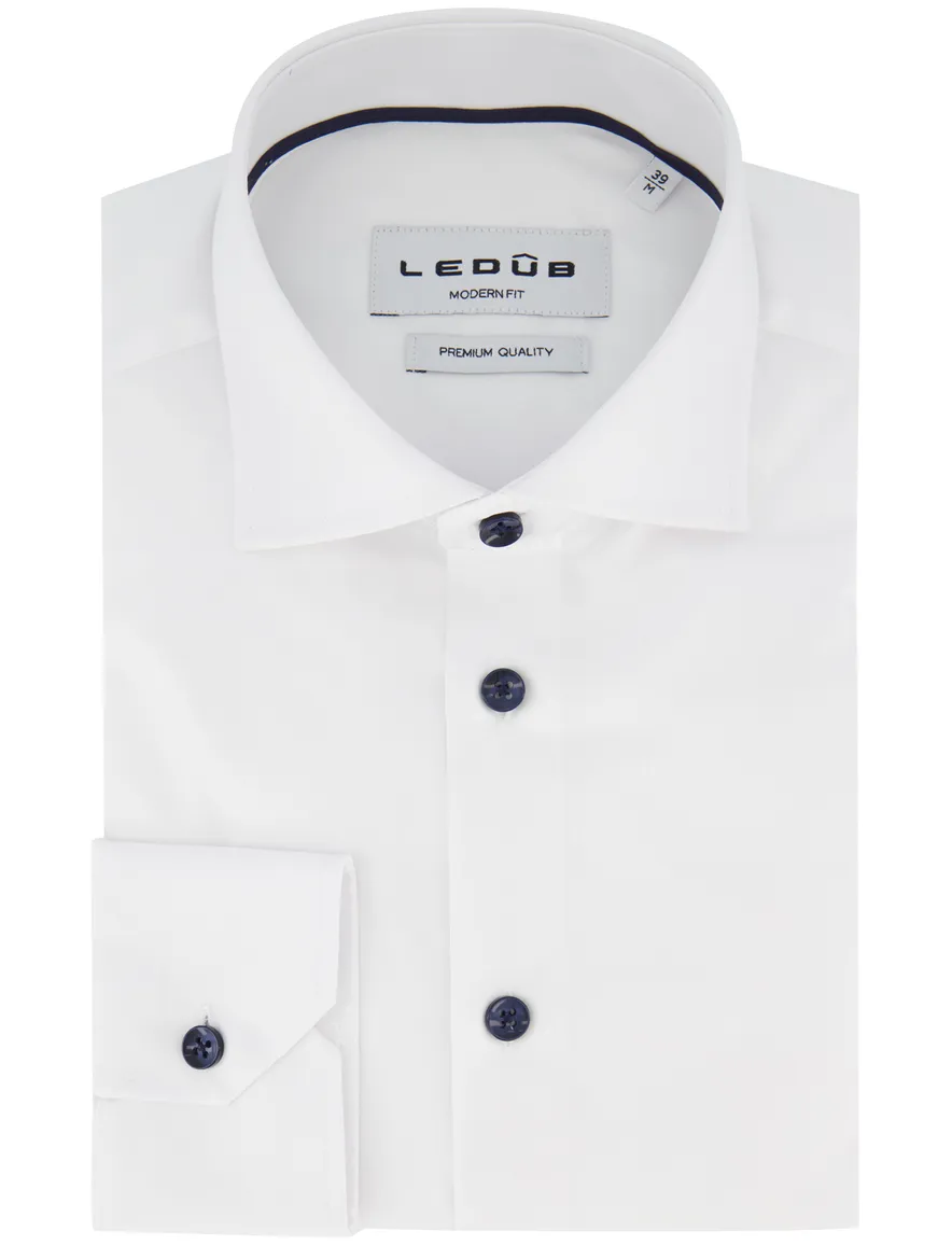 Ledub overhemd modern fit wit katoen