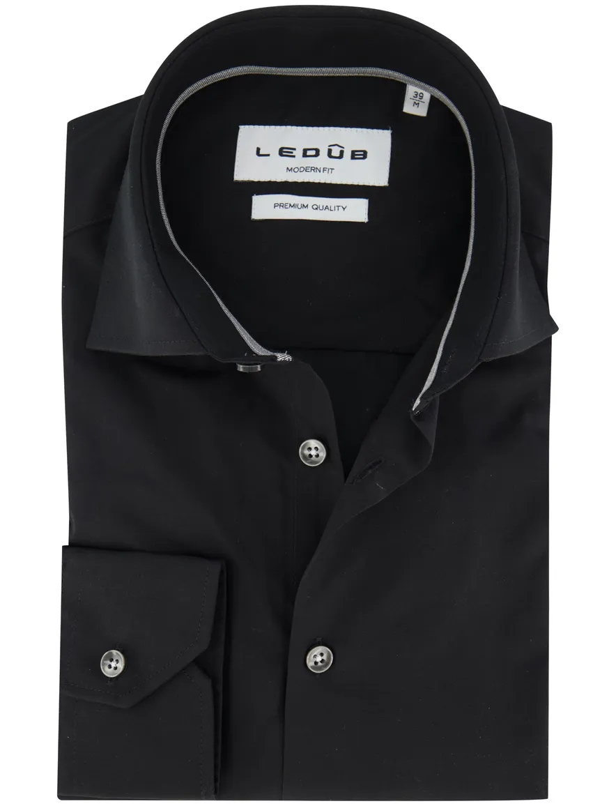 Ledub modern fit zwart overhemd effen