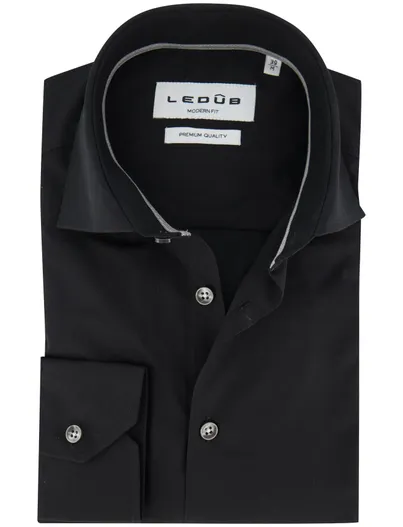 Ledub Ledub modern fit zwart overhemd katoen