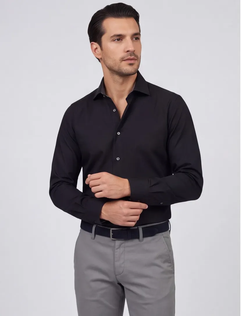Ledub modern fit zwart overhemd katoen