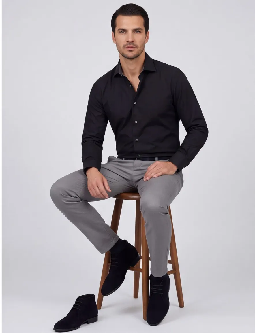 Ledub modern fit zwart overhemd effen