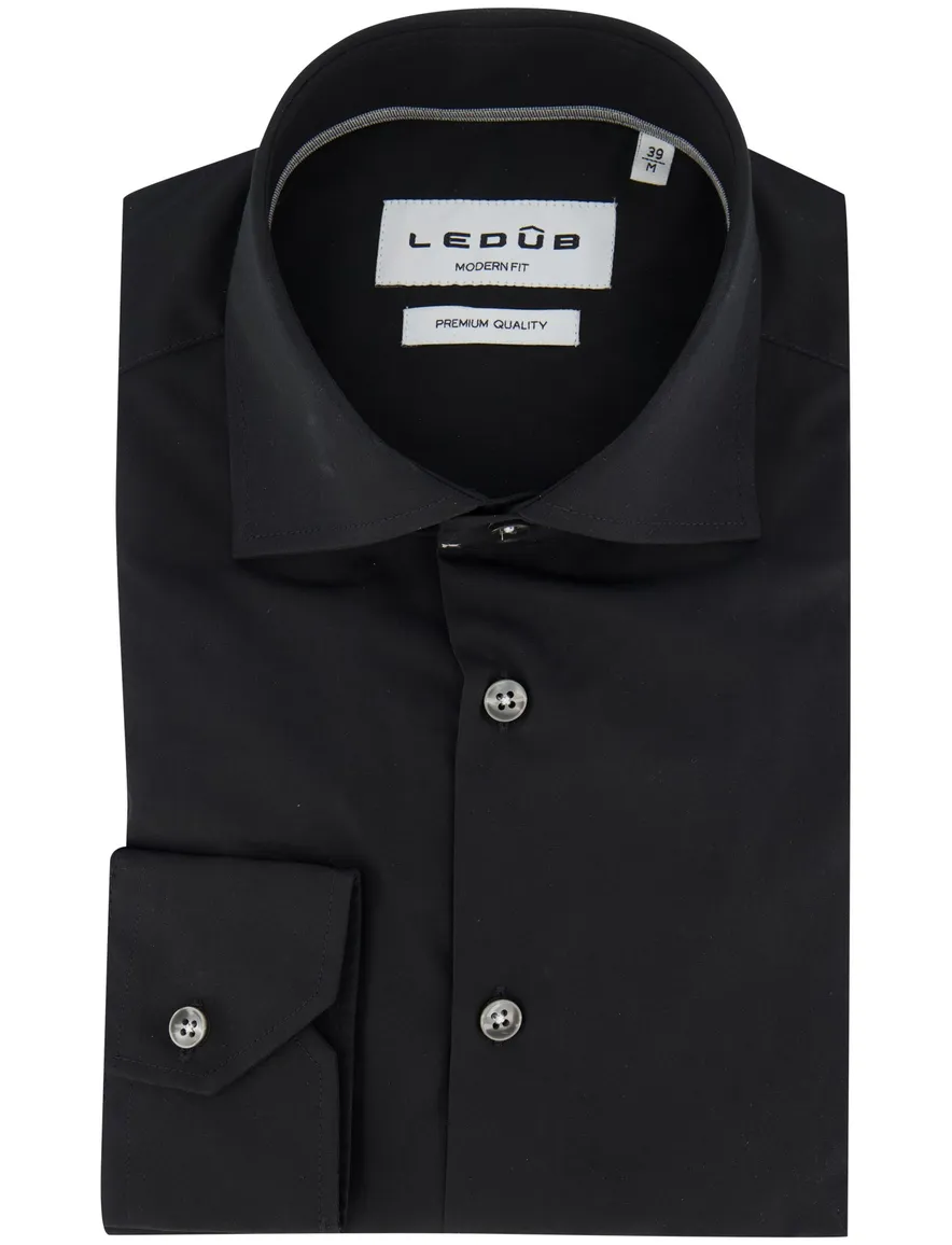 Ledub modern fit zwart overhemd effen