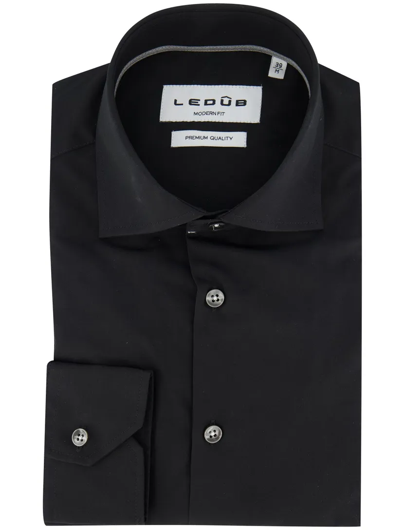 Ledub modern fit zwart overhemd katoen