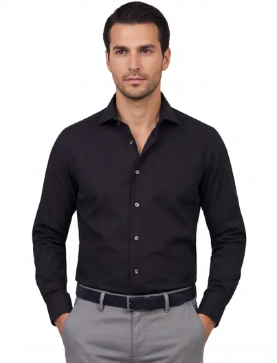 Ledub Ledub modern fit zwart overhemd effen