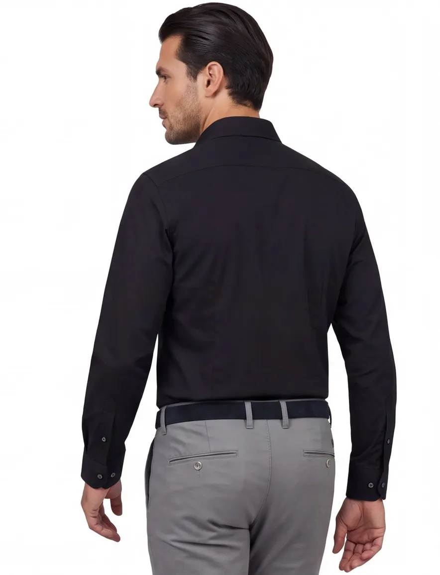 Ledub modern fit zwart overhemd effen