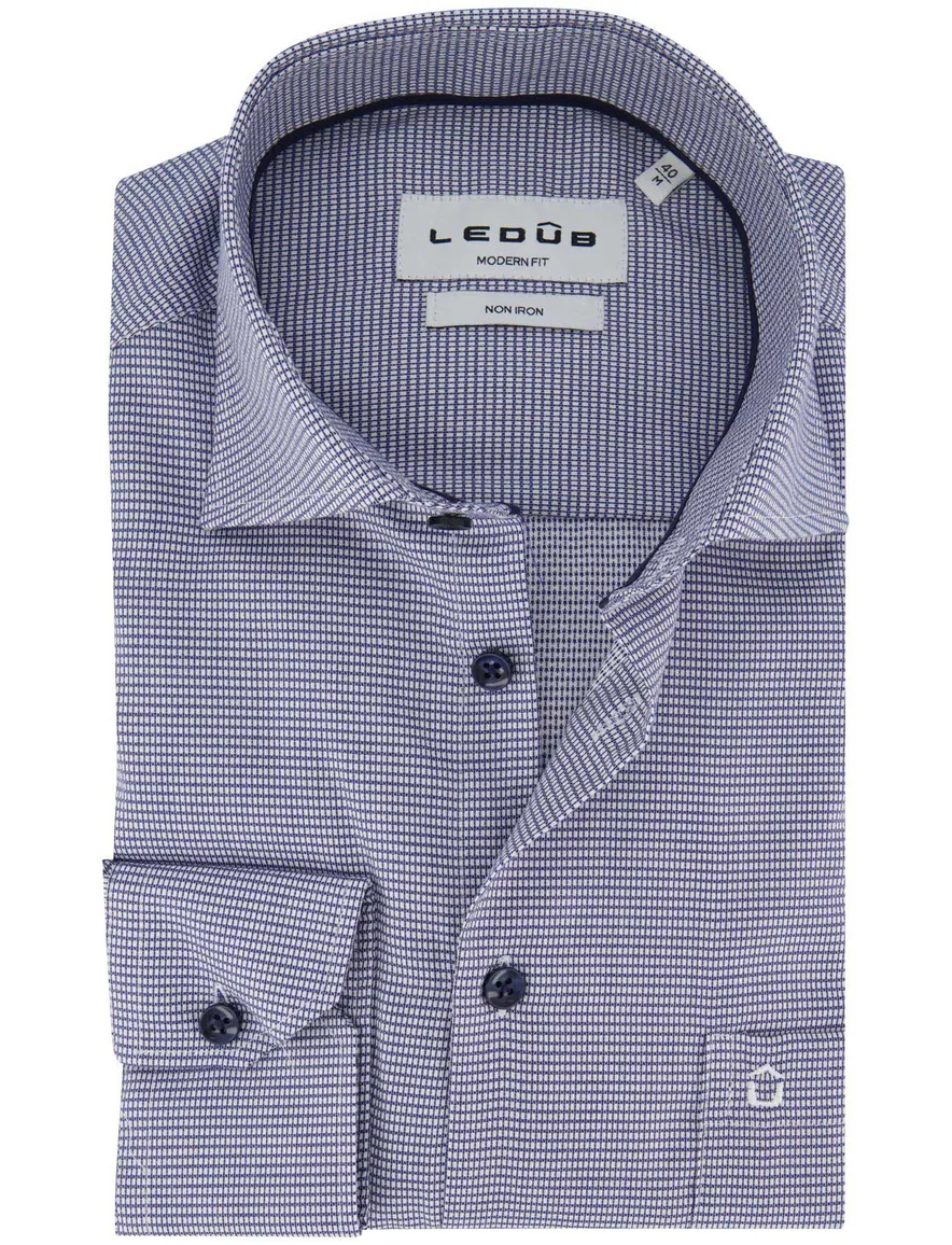 Ledûb overhemd ml 5 donkerblauw patroon