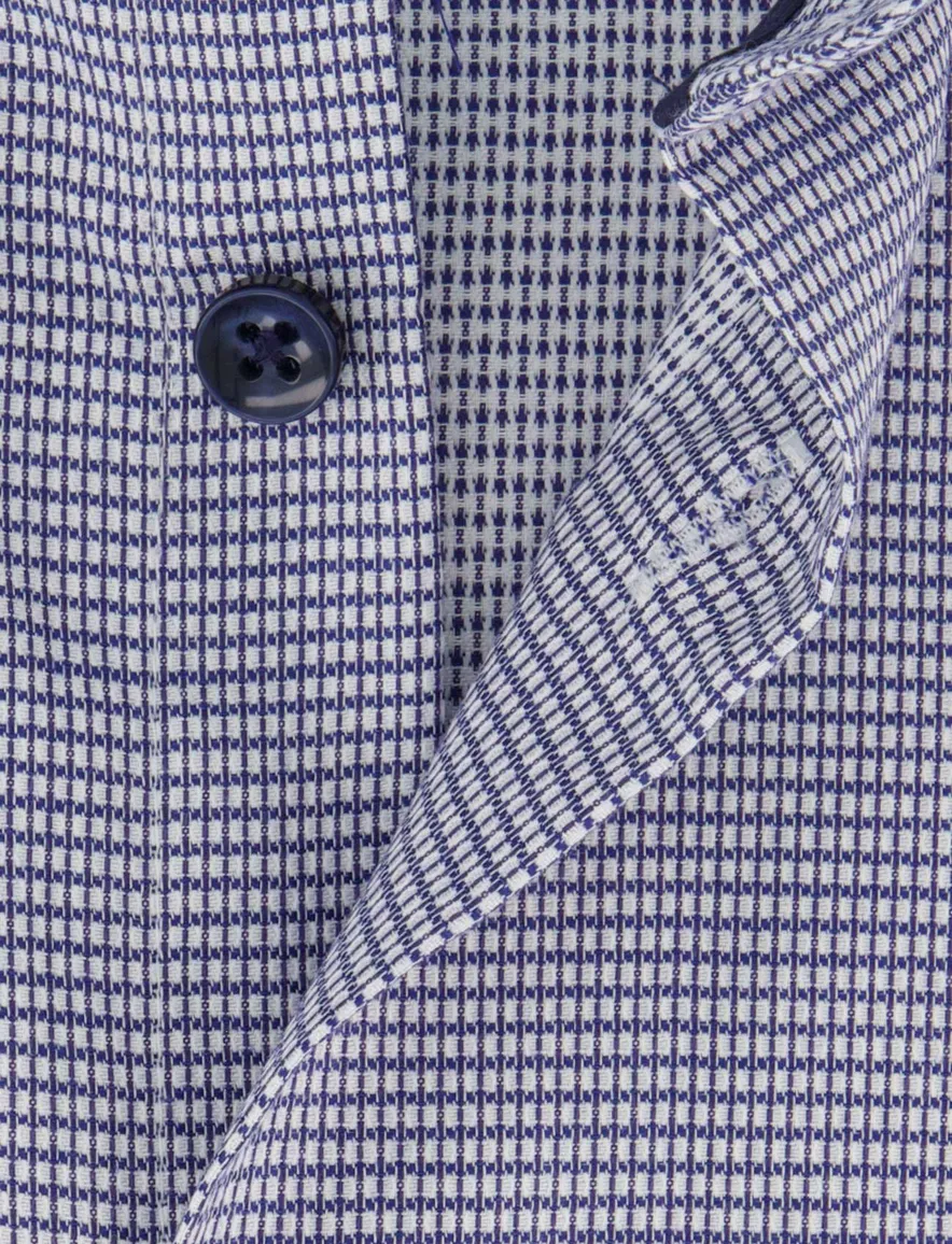 Ledub overhemd donkerblauw geprint strijkvrij