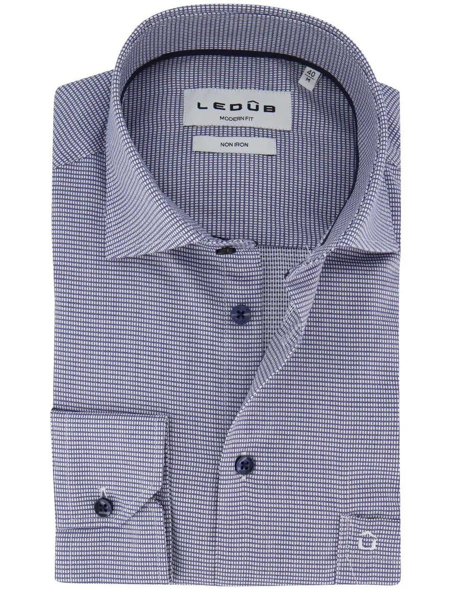 Ledûb overhemd ml 7 donkerblauw patroon