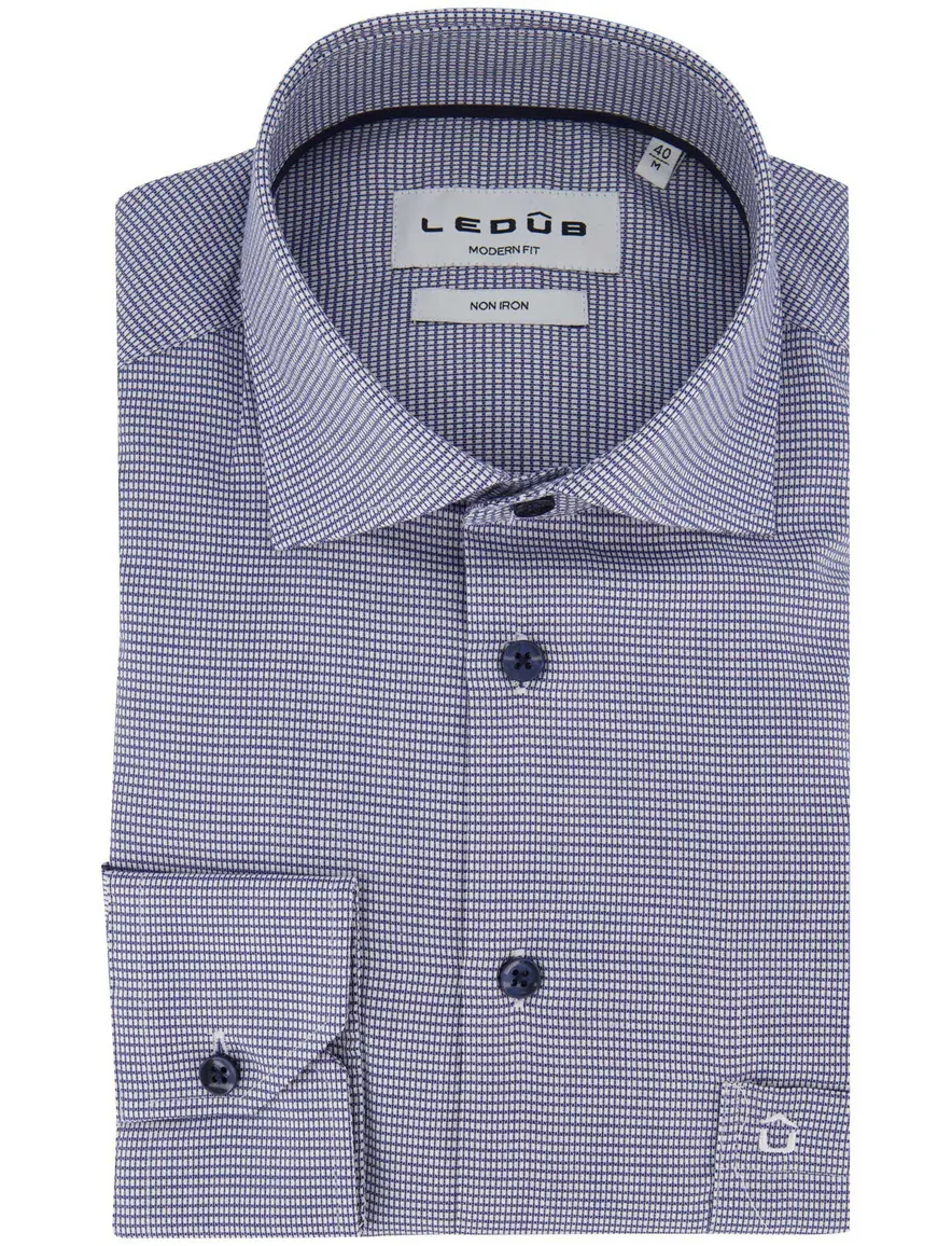 Ledûb overhemd ml 7 donkerblauw patroon