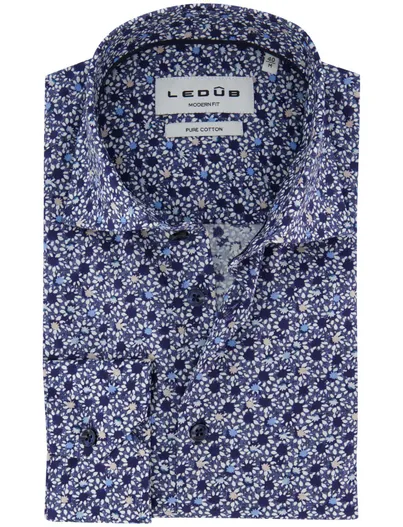 Ledub Ledub overhemd modern fit donkerblauw katoen