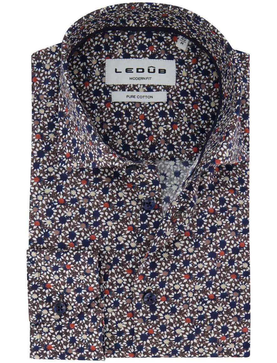 Ledûb overhemd ml 5 bruin navy