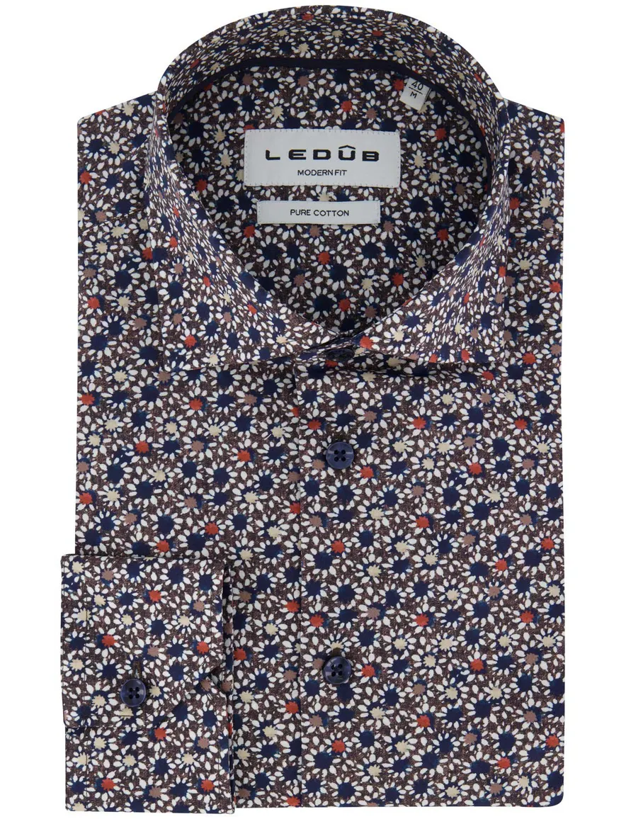 Ledûb overhemd ml 5 bruin navy