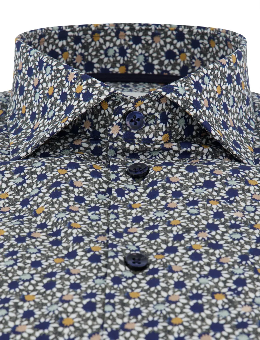 Ledub overhemd geprint donkerblauw modern fit