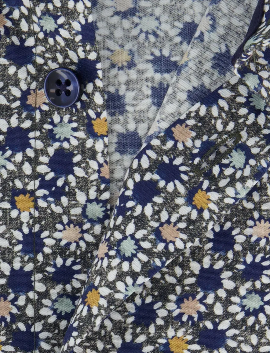 Ledub overhemd geprint donkerblauw modern fit