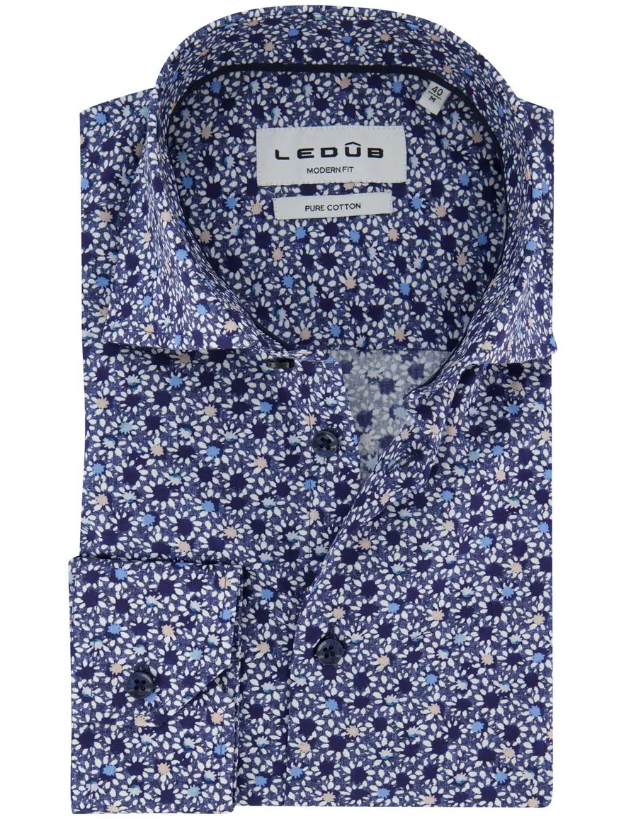 Ledub overhemd modern fit geprint blauw