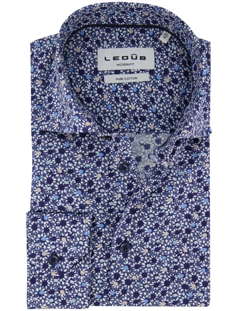 overhemd mouwlengte 7 Ledub Modern Fit donkerblauw