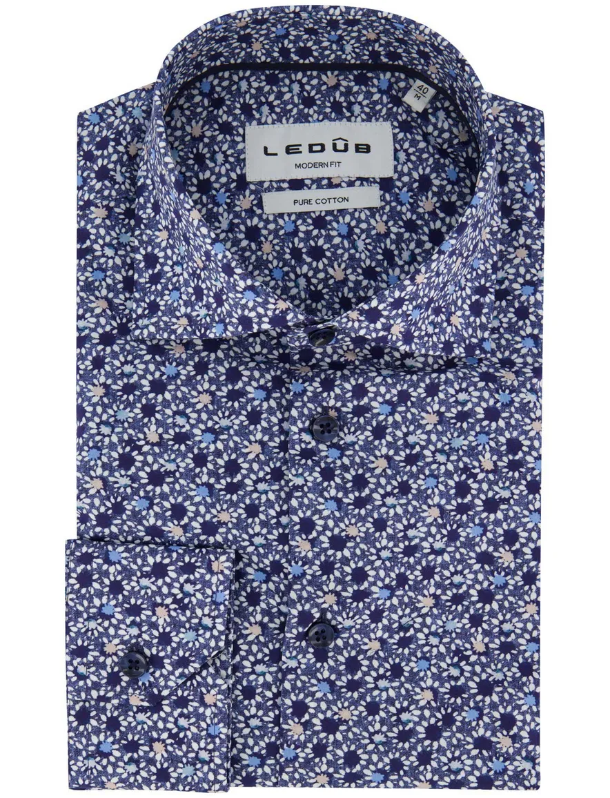 Ledub overhemd modern fit geprint blauw