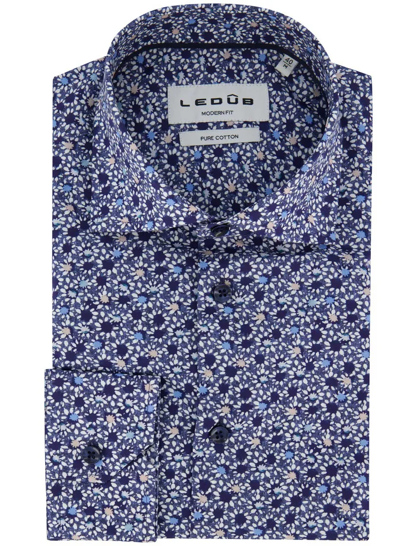 overhemd mouwlengte 7 Ledub Modern Fit donkerblauw