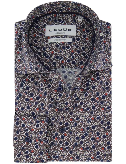 Ledub Ledûb overhemd ml7 bruin navy print