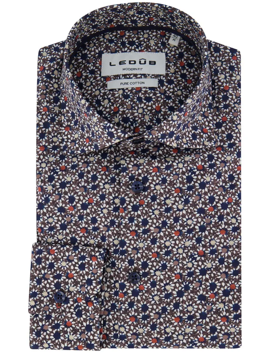 Ledûb overhemd ml7 bruin navy print