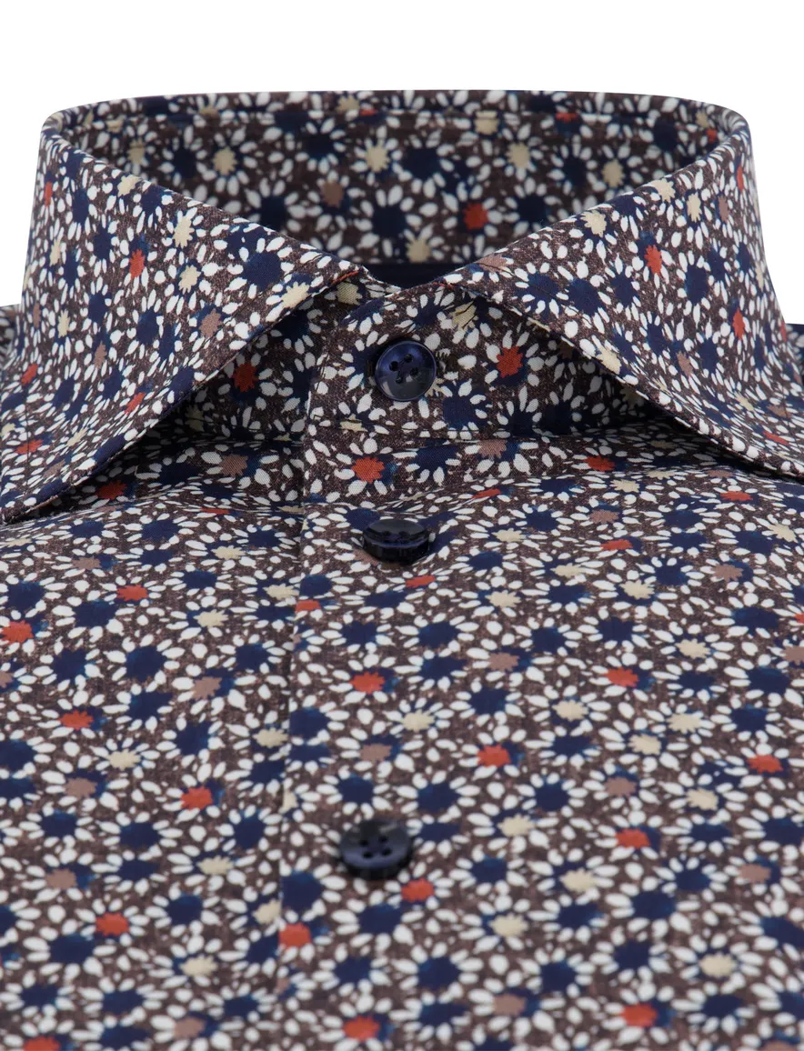 Ledub overhemd navy print katoen normale fit mouwlengte 7