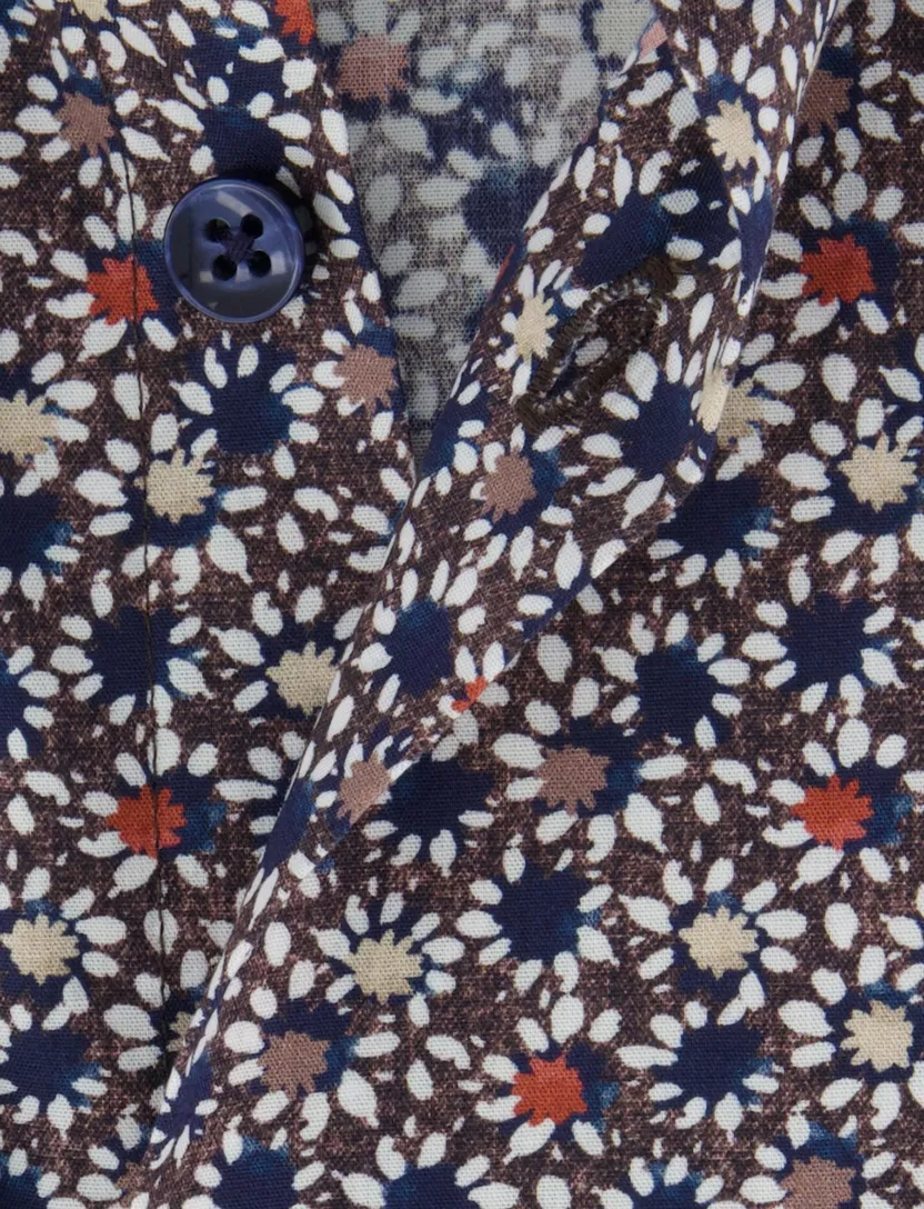 Ledub overhemd geprint navy katoen normale fit mouwlengte 7