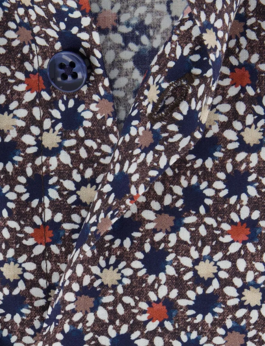Ledub overhemd navy print katoen normale fit mouwlengte 7