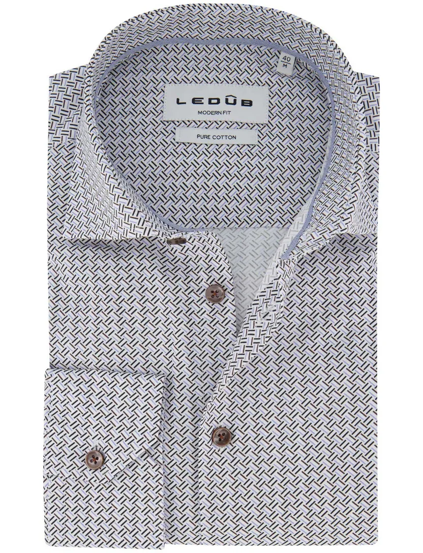 Ledub overhemd modern fit lichtblauw geprint