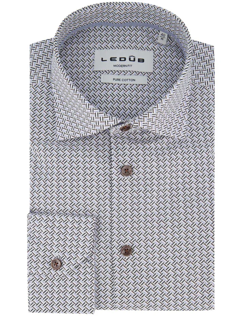 Ledub overhemd modern fit lichtblauw geprint