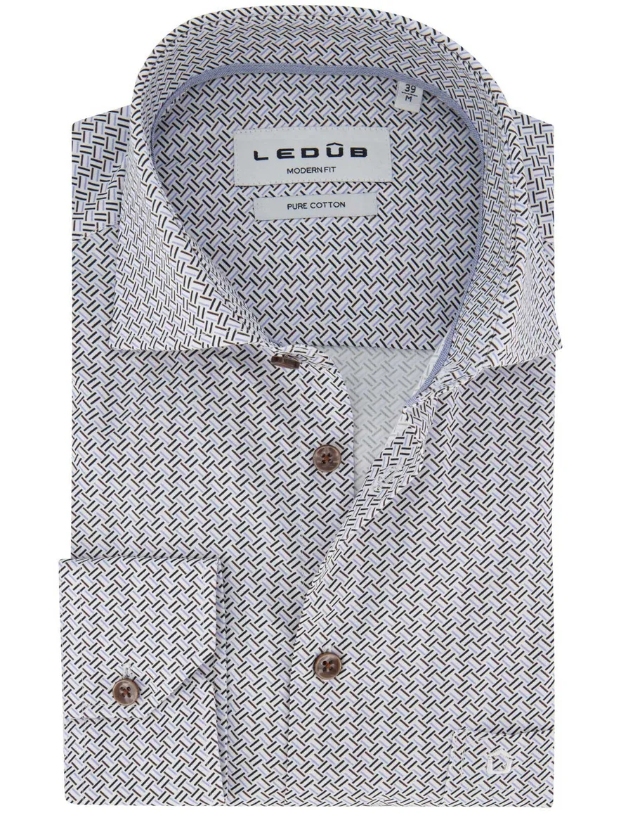 Ledub overhemd mouwlengte 7 blauw geprint