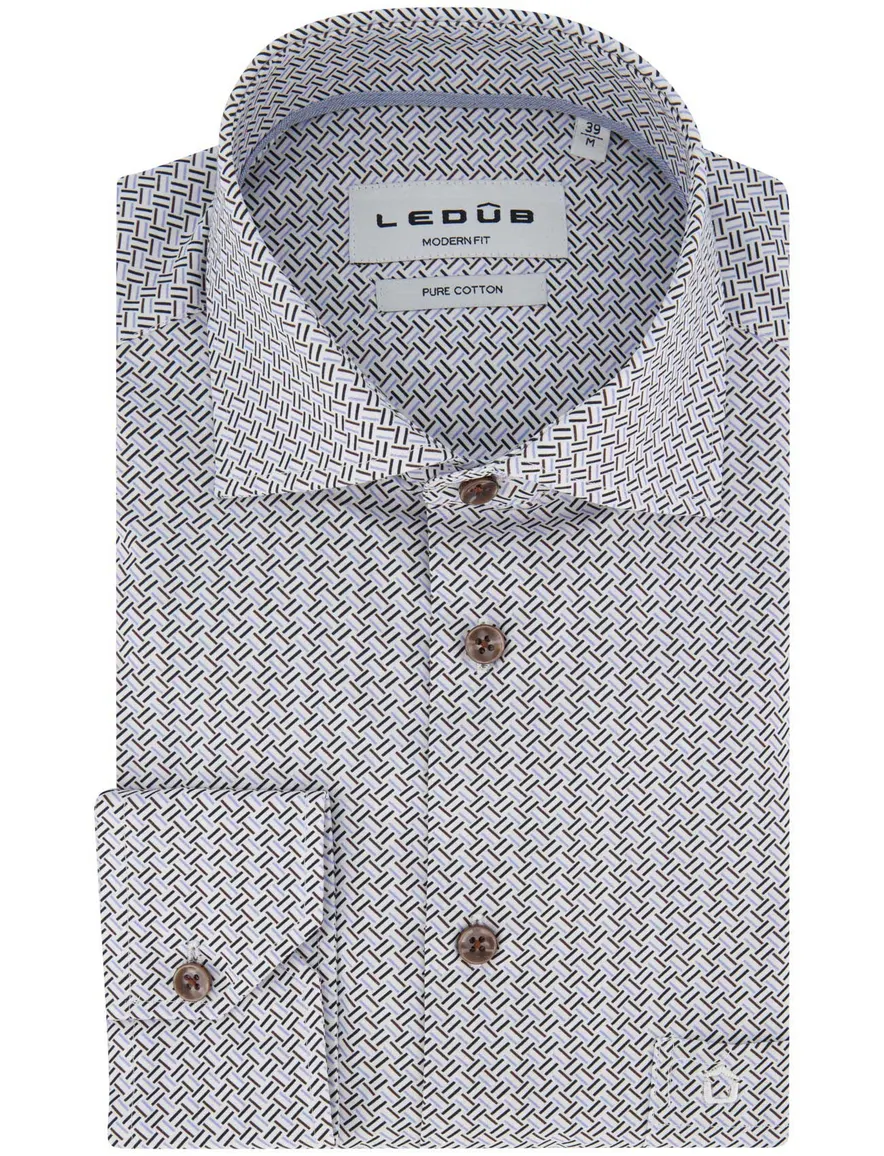 Ledûb overhemd ml 7 wit bruin blauw print