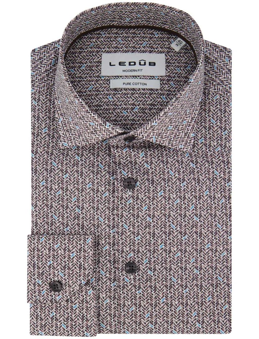 Ledub overhemd bruin modern fit geprint