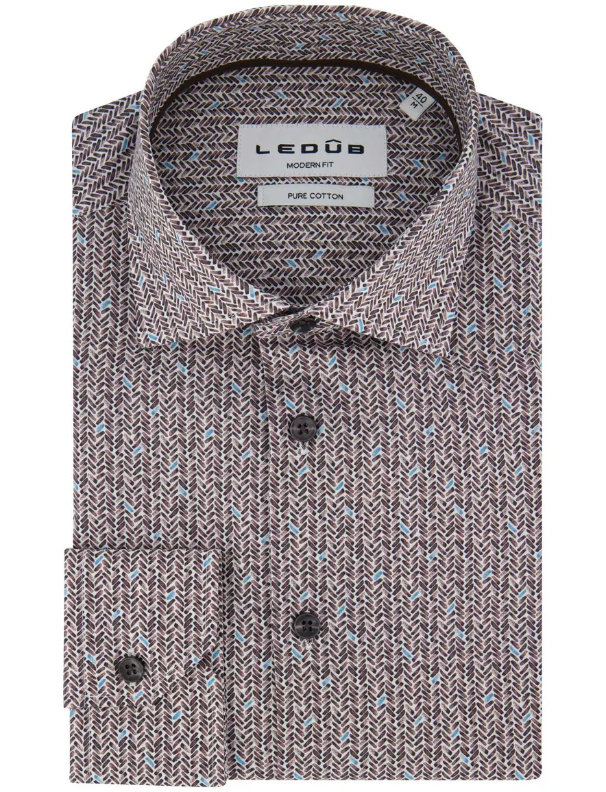 Ledûb overhemd ml 5 bruin patroon