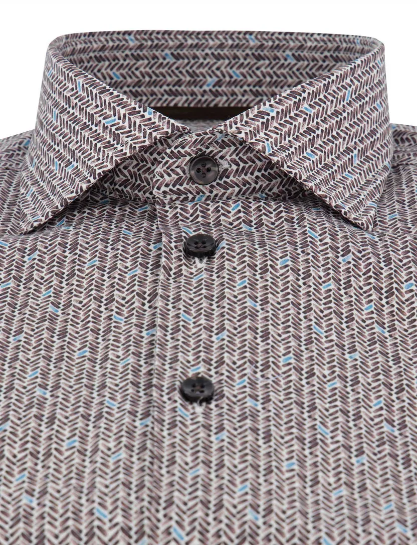 Ledub overhemd bruin modern fit geprint