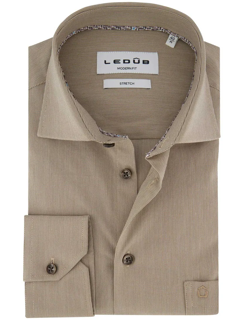 Overhemd overhemd modern fit beige geruit
