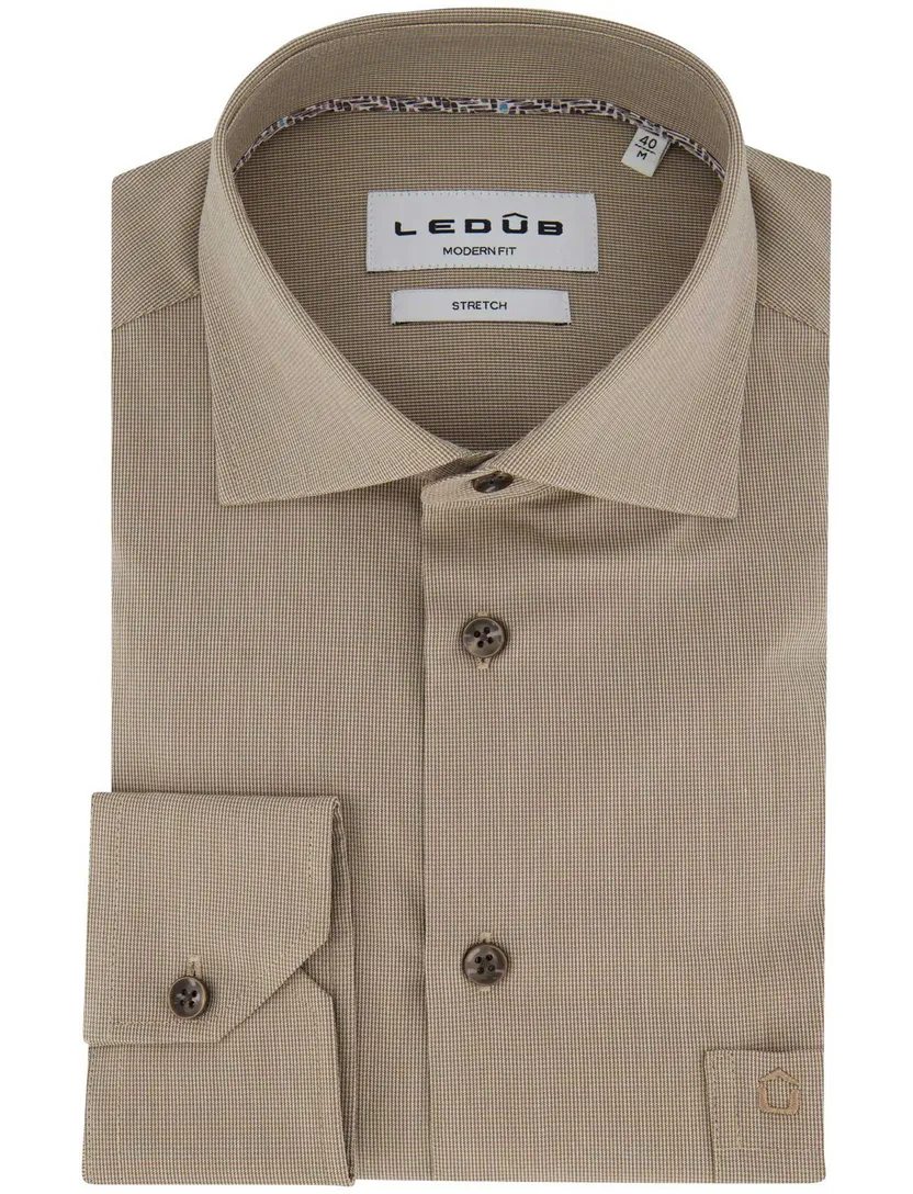 Overhemd overhemd modern fit beige geruit