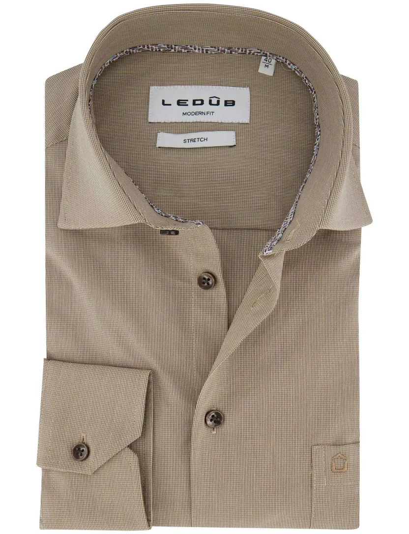 Ledub beige overhemd modern fit geruit