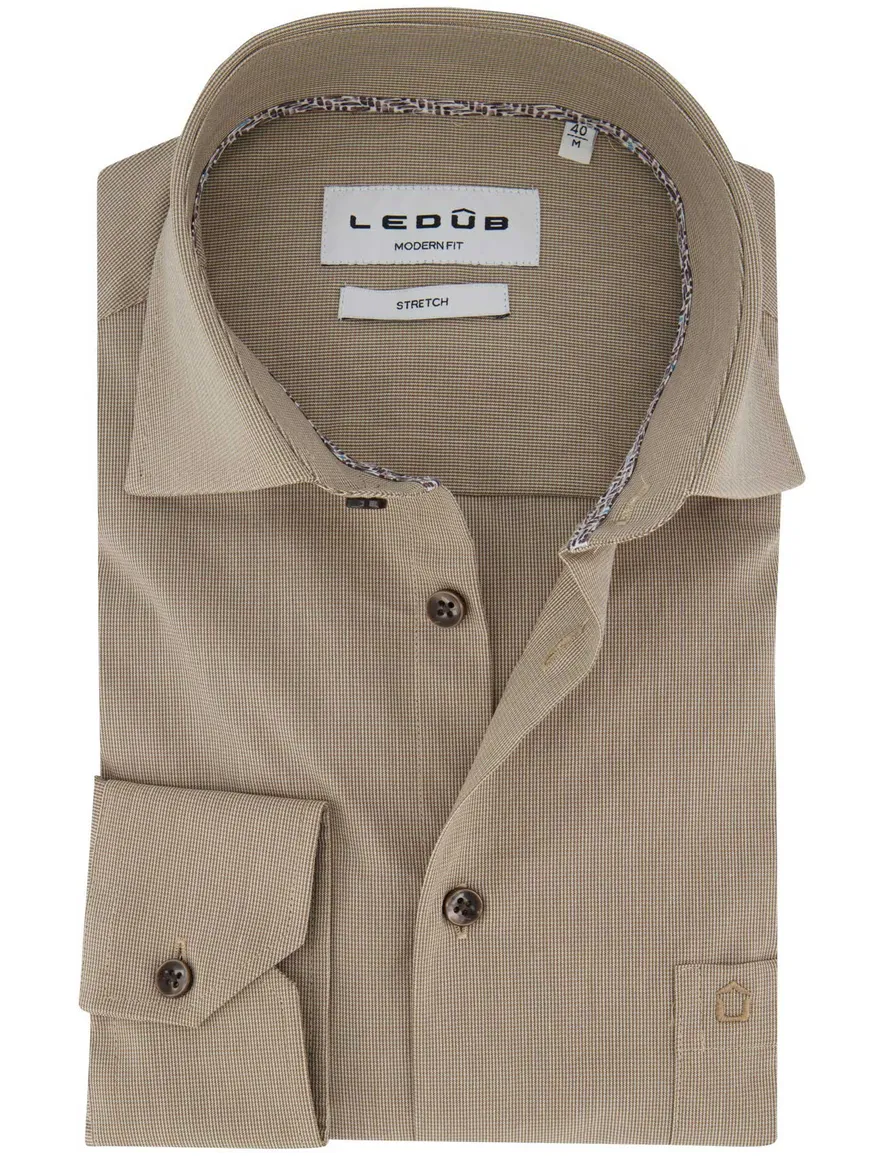 Ledub overhemd modern fit geruit beige