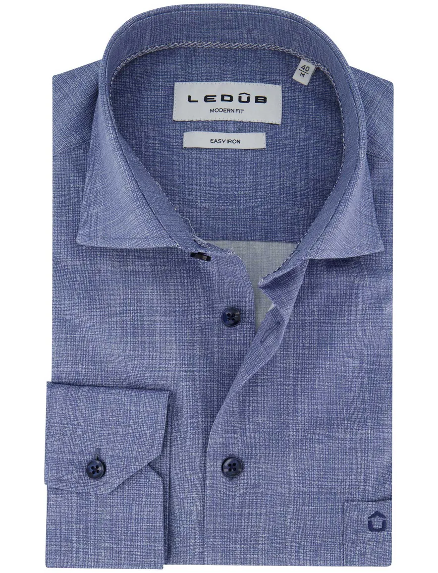 Ledub overhemd blauw geprint modern fit
