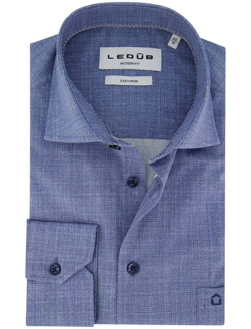 Ledub overhemd modern fit blauw geprint